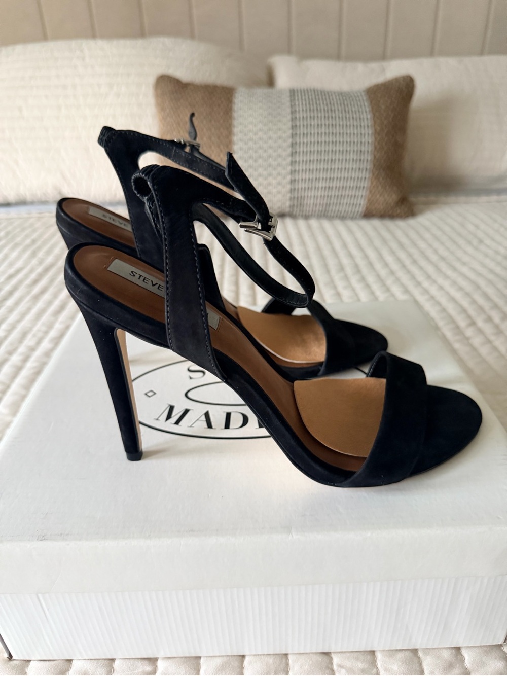 Steve Madden Black Suede Open-Toe Stiletto Sandals